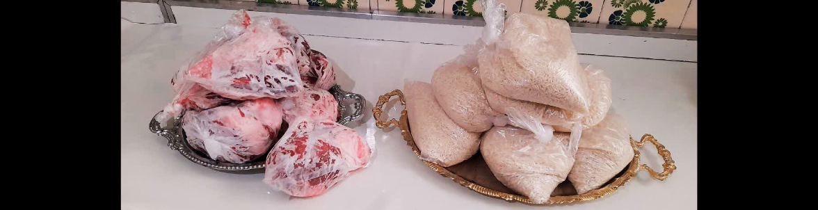 توزیع برنج و گوشت